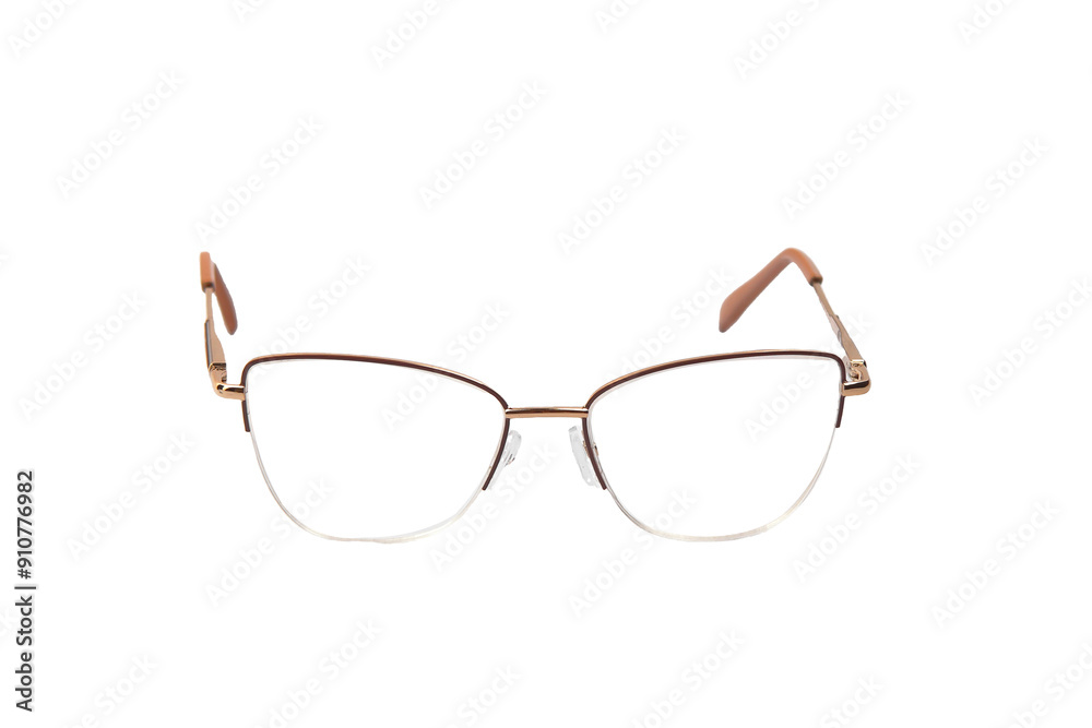 Women's glasses. from medical glass. beautiful shape. on an isolated white background.Fashionable summer accessories for vision. Place for text Women's glasses. from medical glass. beautiful shape. on an isolated white background.Fashionable summer accessories for vision. Place for text