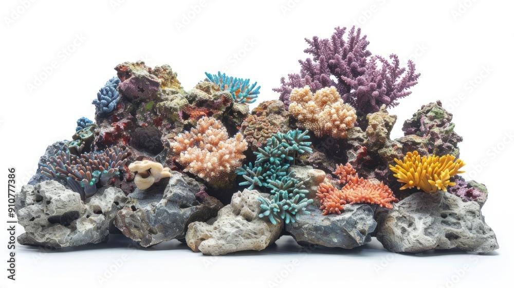 A tropical coral reef on rocks isolated on a white background A tropical coral reef on rocks isolated on a white background