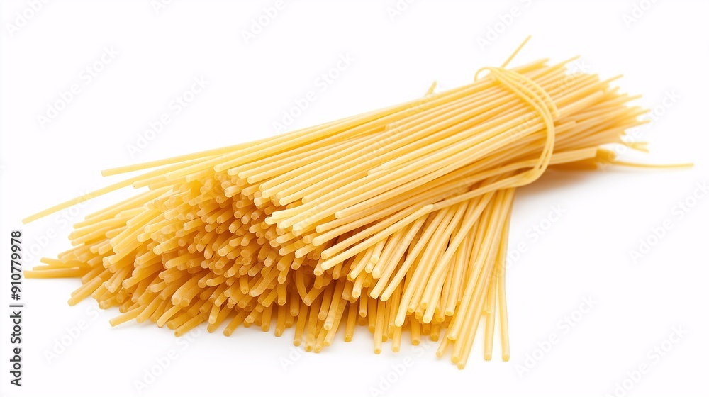 A small pile of cooked spaghetti noodles, isolated on a white background. A small pile of cooked spaghetti noodles, isolated on a white background.