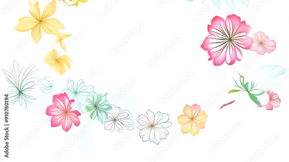 A delicate arrangement of flowers in pastel hues gently swirls across the canvas, creating a tranquil and inviting atmosphere