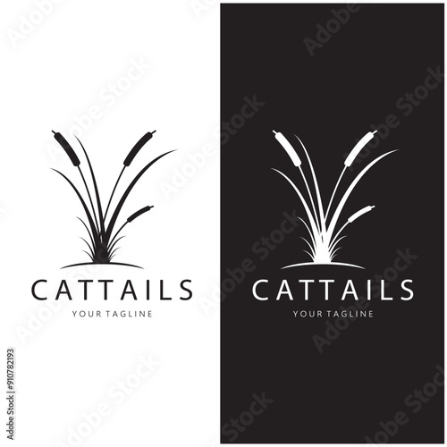 cattails or river reed grass plant logo design, aquatic plants, swamp, wild grass vector