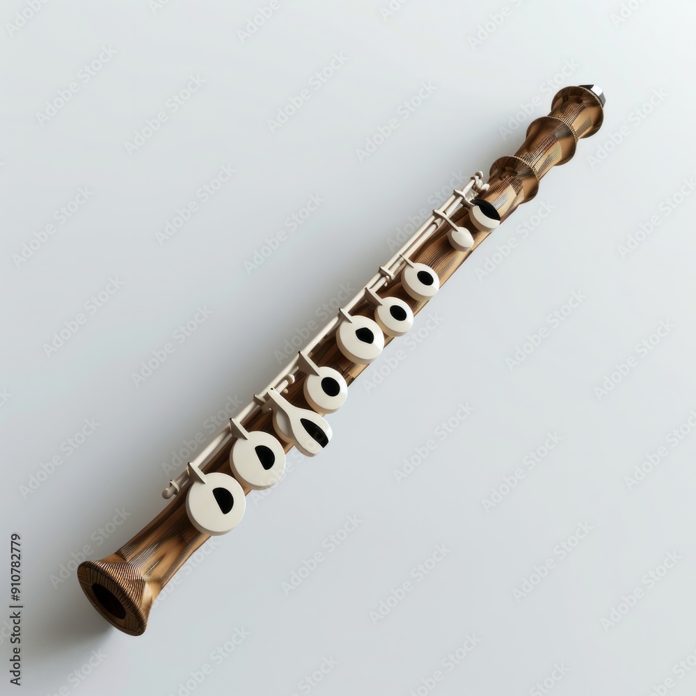Fototapeta premium 3D Render, Low Poly style of a classical oboe with simple tone holes, on isolated white background