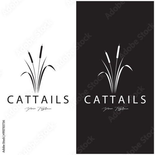 cattails or river reed grass plant logo design, aquatic plants, swamp, wild grass vector