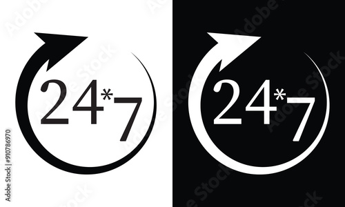 24 hours icon logo. Twenty four hours icon. Vector Illustration. Time line icons collection. 24 hours icons. Line clocks symbol isolated on white background in eps 10.