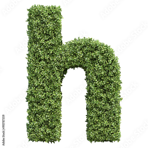 Realistic plant leaves bush alphabet letter h isolated on transparent background, lowercase. It is part of a set which also includes capital or uppercase letters, numbers and shapes.