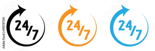 24 hours icon logo. Twenty four hours icon. Vector Illustration. Time line icons collection. 24 hours icons. Line clocks symbol isolated on white background in eps 10.