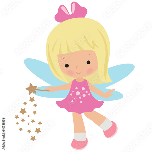 Cute little garden  fairy with a magic wand
vector cartoon illustration
