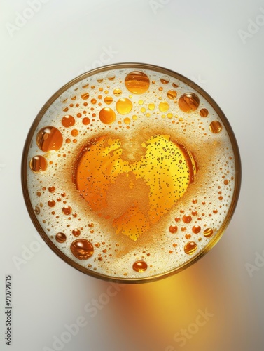 Top view of a glass of beer with foam in the shape of a heart photo