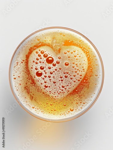 Top view of a glass of beer with foam in the shape of a heart photo