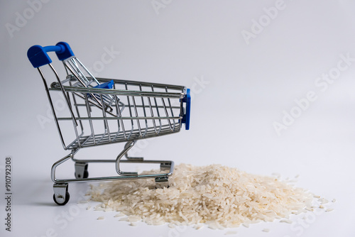 A trolley and rice. Isolated with white background. photo