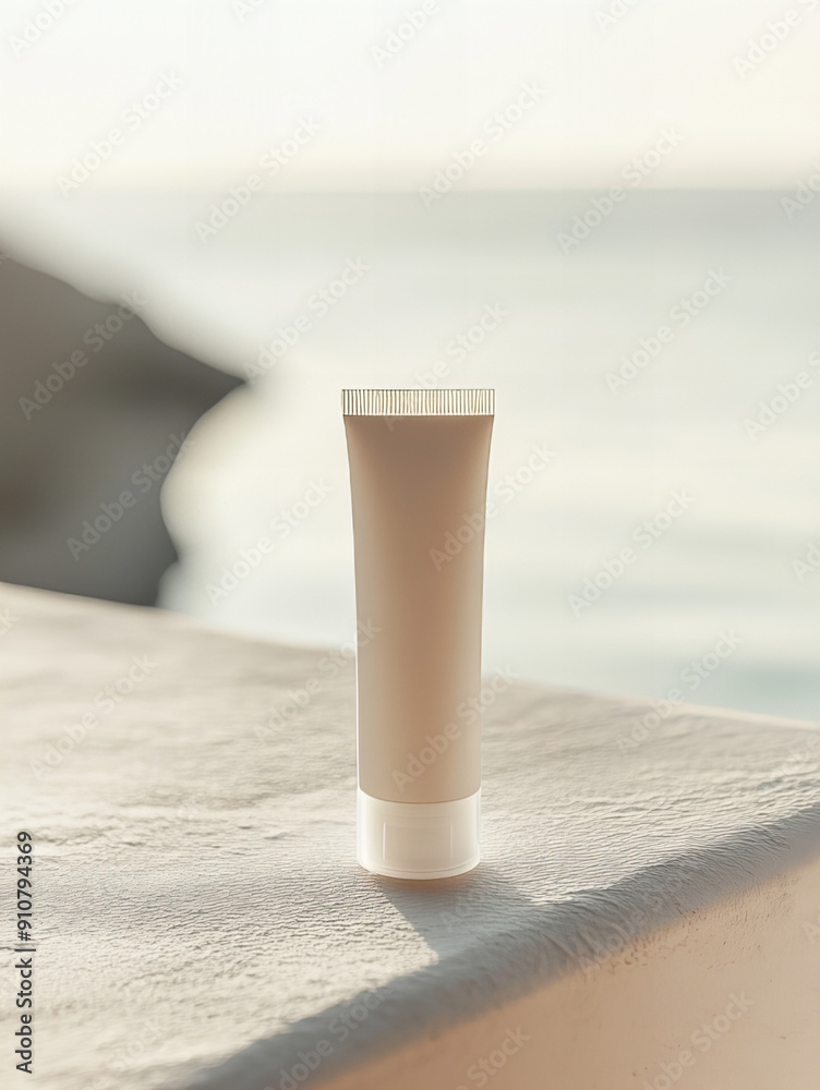 Background Aesthetics White, Mockup Cream, Packaging, Sea and Desert, Santorini, Ceramics, Vases, Beautiful Landscape and Interior, Picnic, Transparent Water,