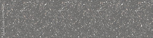 Terrazo flooring seamless pattern. Vector realistic asphalt texture with grey mosaic abstract elements. Terrazzo tile with natural pieces of marble, granite or quartz. Classic Italian floor background
