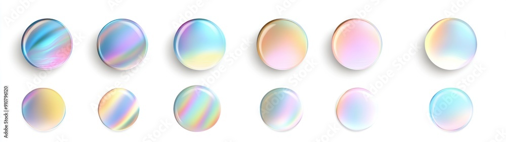 Twelve iridescent oval-shaped objects with a white background Twelve iridescent oval-shaped objects with a white background