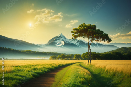 landscape with trees and mountains