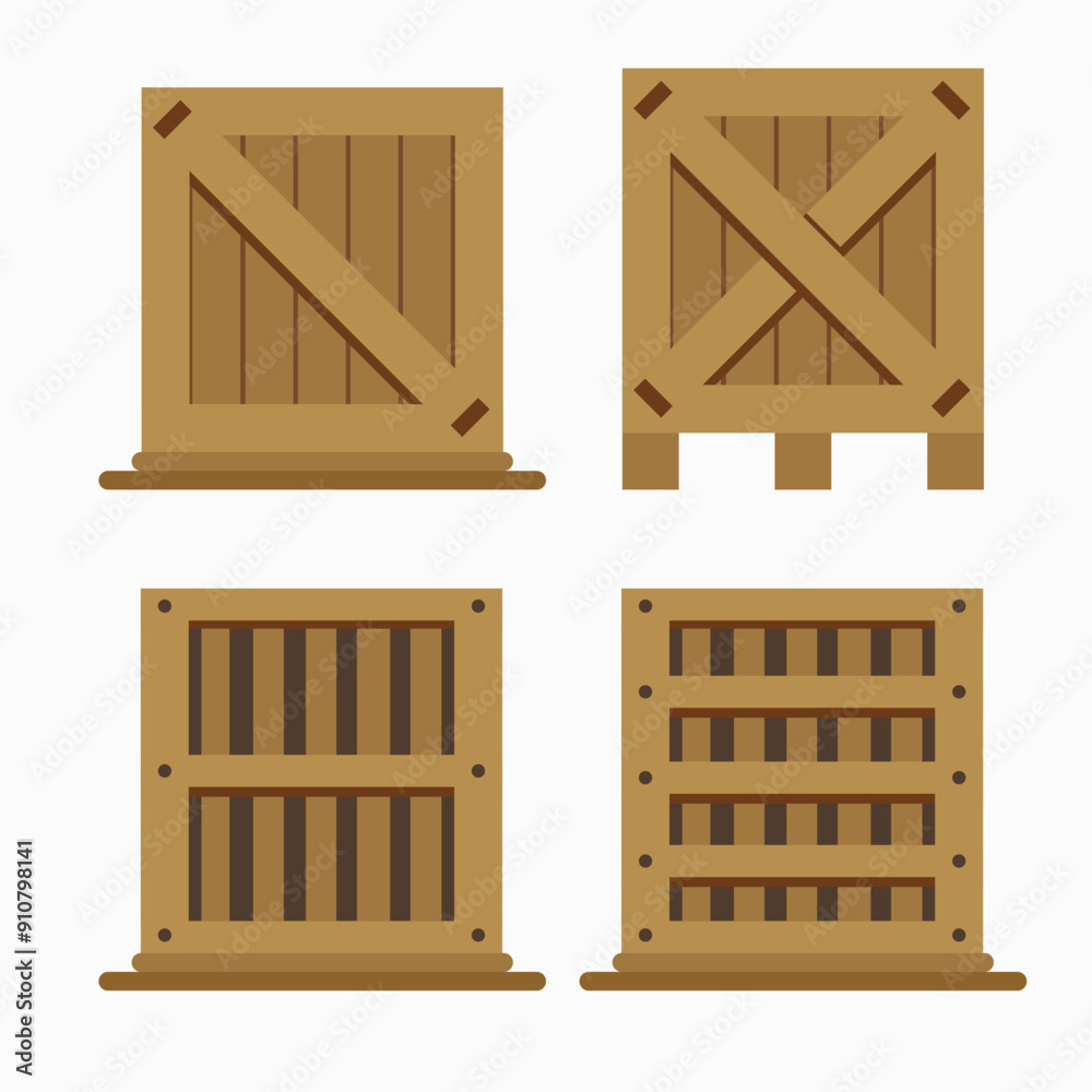 Flat illustration wooden box packaging Flat illustration wooden box packaging