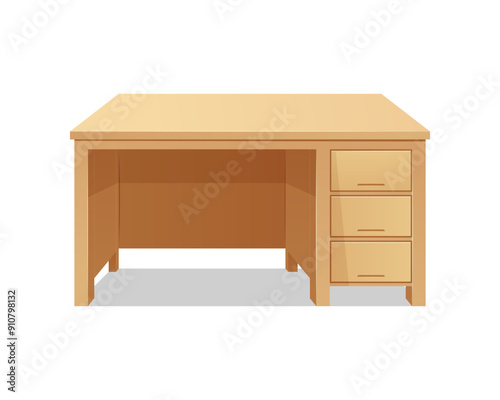 Wooden office desk vector isolated on white background.