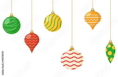 Border colorful christmas ball card invitation flat illustration 