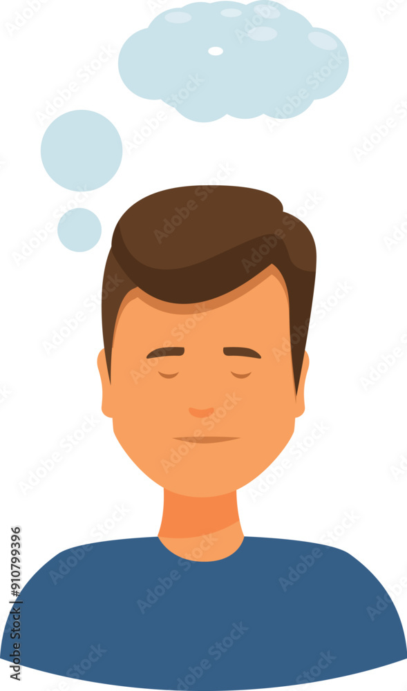 Man is thinking with thought bubbles above his head, representing his thoughts and ideas Man is thinking with thought bubbles above his head, representing his thoughts and ideas