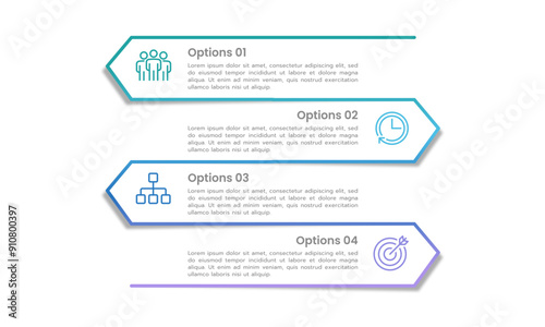4 options or steps. Vertical infographic arrow left and right design. Business presentation, Report, Planning, and Strategy. Vector illustration.