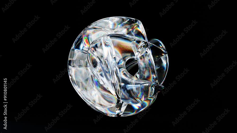 3d render, Abstract smooth glass shape on black background, loops animation 3d render, Abstract smooth glass shape on black background, loops animation