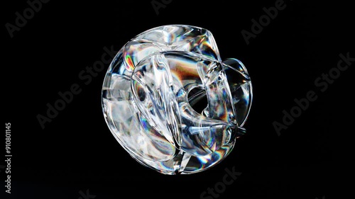 3d render, Abstract smooth glass shape on black background, loops animation