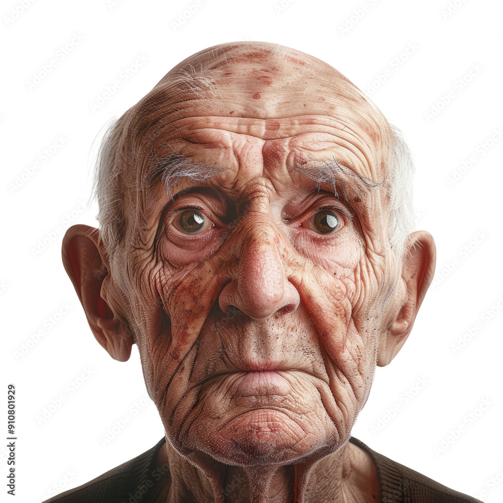 Elderly man showing signs of confusion or dementia, against a white background. Elderly man showing signs of confusion or dementia, against a white background.