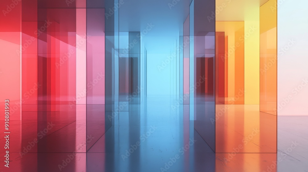 Colorful glass architecture with red, blue and yellow light Colorful glass architecture with red, blue and yellow light