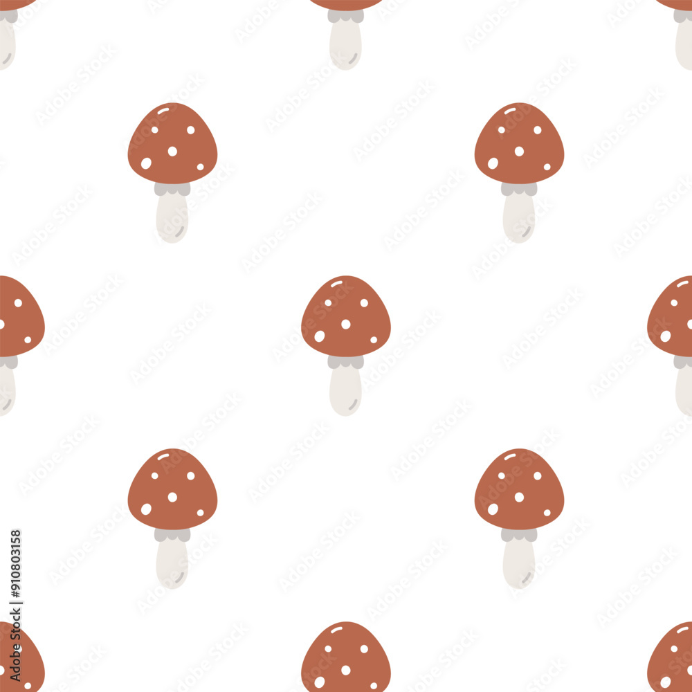 Seamless pattern with mushroom fly agaric. Flat vector background. Creative texture for fabric, wrapping, textile, wallpaper, apparel. Seamless pattern with mushroom fly agaric. Flat vector background. Creative texture for fabric, wrapping, textile, wallpaper, apparel.