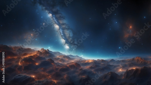 Stunning Cosmic Landscape filled with Galaxies, Glimmering Stars and Celestial Wonders