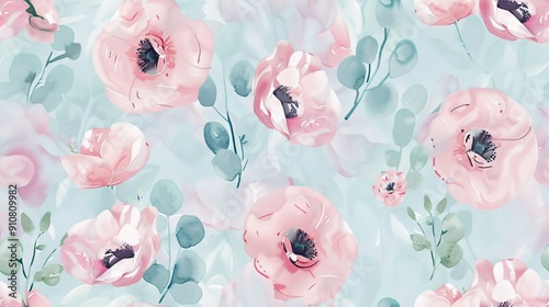 Delicate floral watercolor repeat design in gentle pastel hues, ideal for cosmetic items or similar applications.