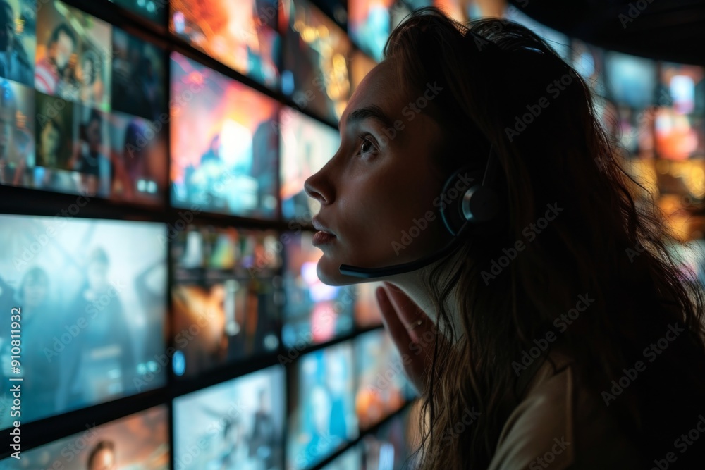 Woman in a Control Room, Watching Screens Woman in a Control Room, Watching Screens