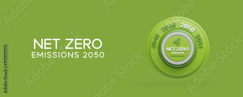 Net Zero emission 2050 concept designed by 3D. environmental carbon neutral. Carbon neutral concept, net zero greenhouse gas emissions, long-term climate neutral strategy. copy space
