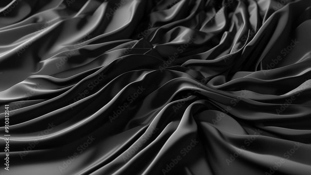 Fototapeta premium black, smooth, silky fabric, folded and draped in waves.