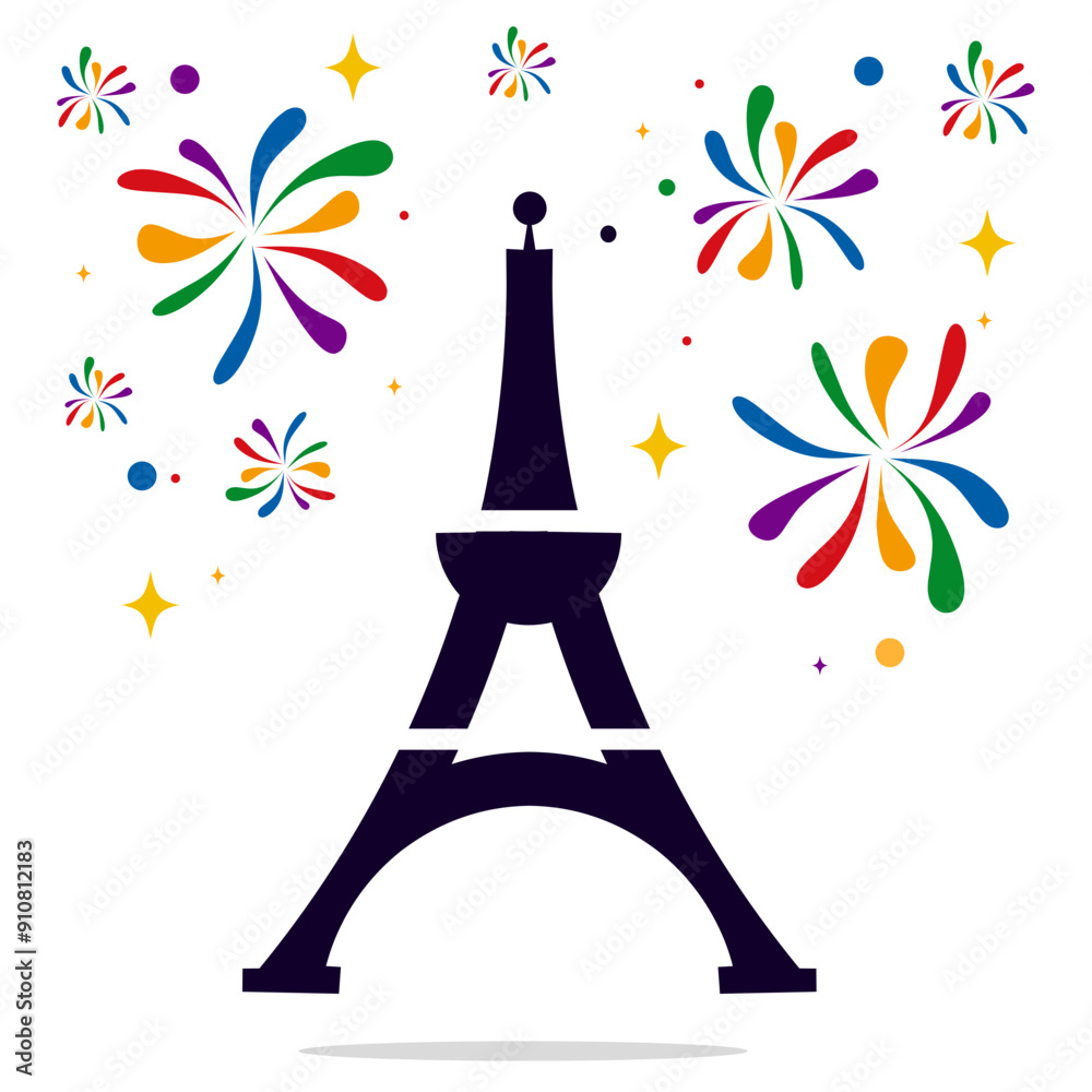 Eiffel tower and fireworks around it - vector Eiffel tower and fireworks around it - vector
