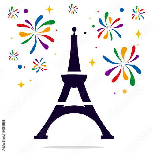 Eiffel tower and fireworks around it - vector