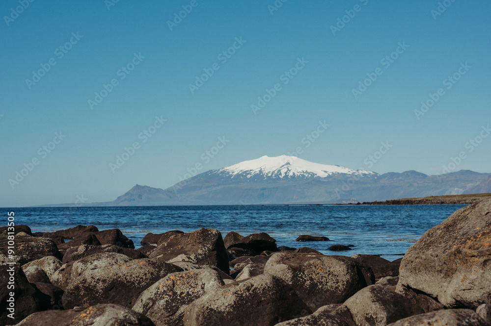 Snowy peak from Ytri Tunga, Snæfellsnes, Iceland on a sunny day Snowy peak from Ytri Tunga, Snæfellsnes, Iceland on a sunny day