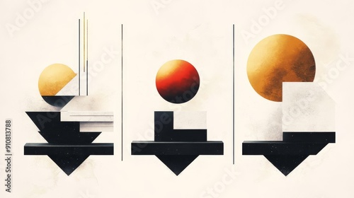 Triad of Geometry A Captivating ThreePanel Artwork Showcasing Diverse Geometric Designs and Patterns for Modern Aesthetic Inspiration photo