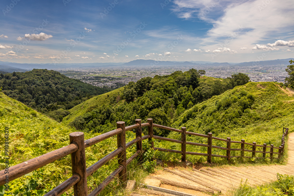 Wakakusayama Hill, Nara panoramic view, sunset in Nara City, Japan Wakakusayama Hill, Nara panoramic view, sunset in Nara City, Japan