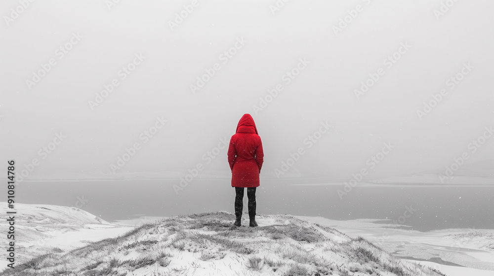 woman in a red winter outfit during the snowy season in the cold woman in a red winter outfit during the snowy season in the cold