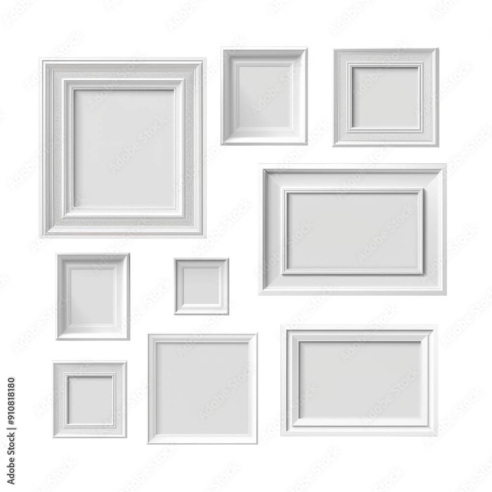 Set of white square picture frames isolated on transparent background Set of white square picture frames isolated on transparent background