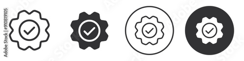 Checkmark with a gear icon Symbol set collection