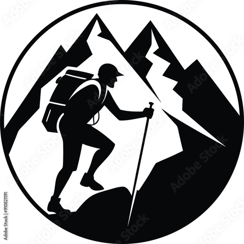mountain climber silhouette black and white