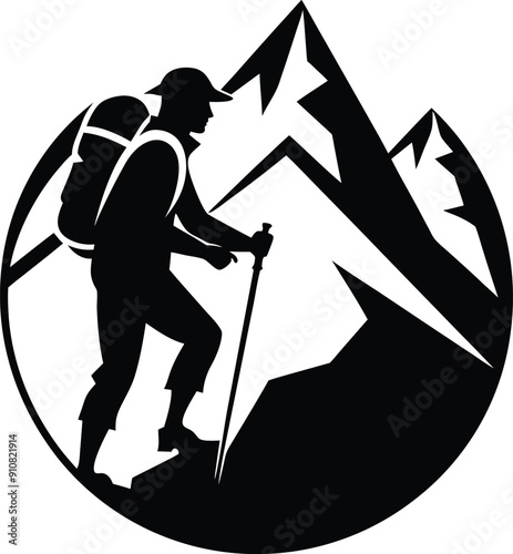 mountain climber silhouette black and white