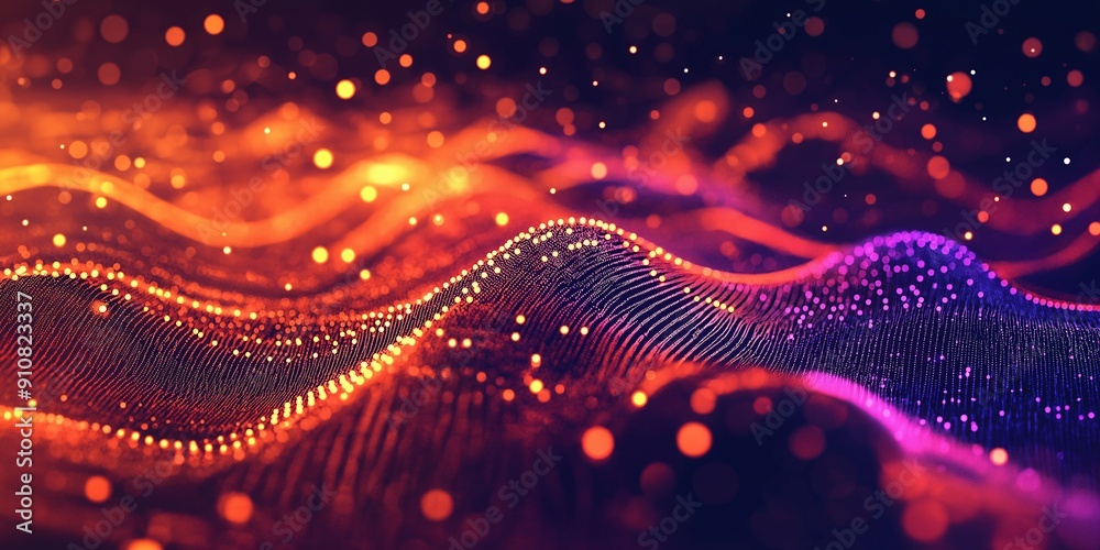 A vibrant digital wave of glowing dots in red, orange, and purple hues on a dark background, representing a futuristic data visualization. A vibrant digital wave of glowing dots in red, orange, and purple hues on a dark background, representing a futuristic data visualization.