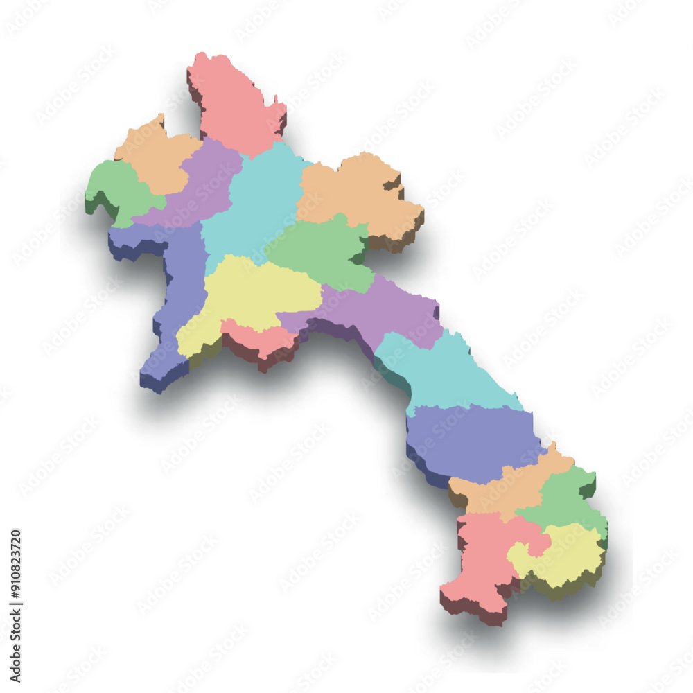 Naklejka premium 3d isometric colored map of Laos