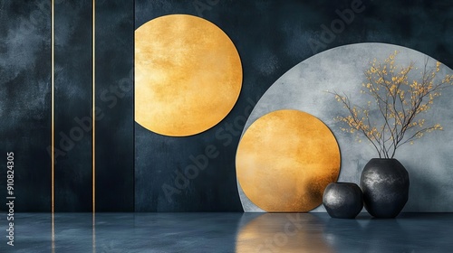 Artistic Trio of Geometric Wallcovering Panels Harmonious Repeating Patterns for Modern Interior Design Inspiration