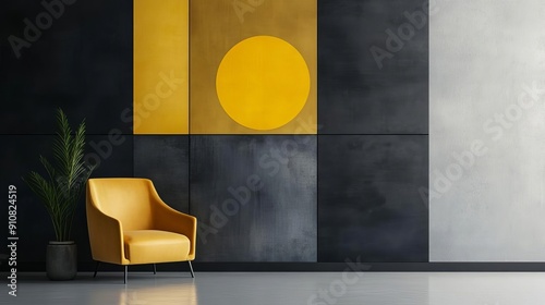 Contemporary Geometric Painting A Stylish Art Piece to Elevate Modern Interior Aesthetics with Bold Shapes and Vibrant Colors