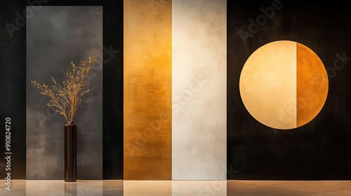 Contemporary Geometric Panels A Harmonious Trio of Graphic Elements for Modern Interior Spaces