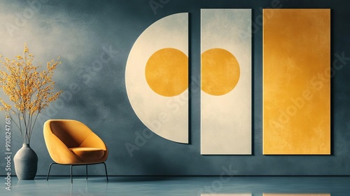 Dynamic Trio of Geometric Wall Art Bold Graphic Elements for Modern Interiors Perfect for Transforming Spaces with Style and Sophistication