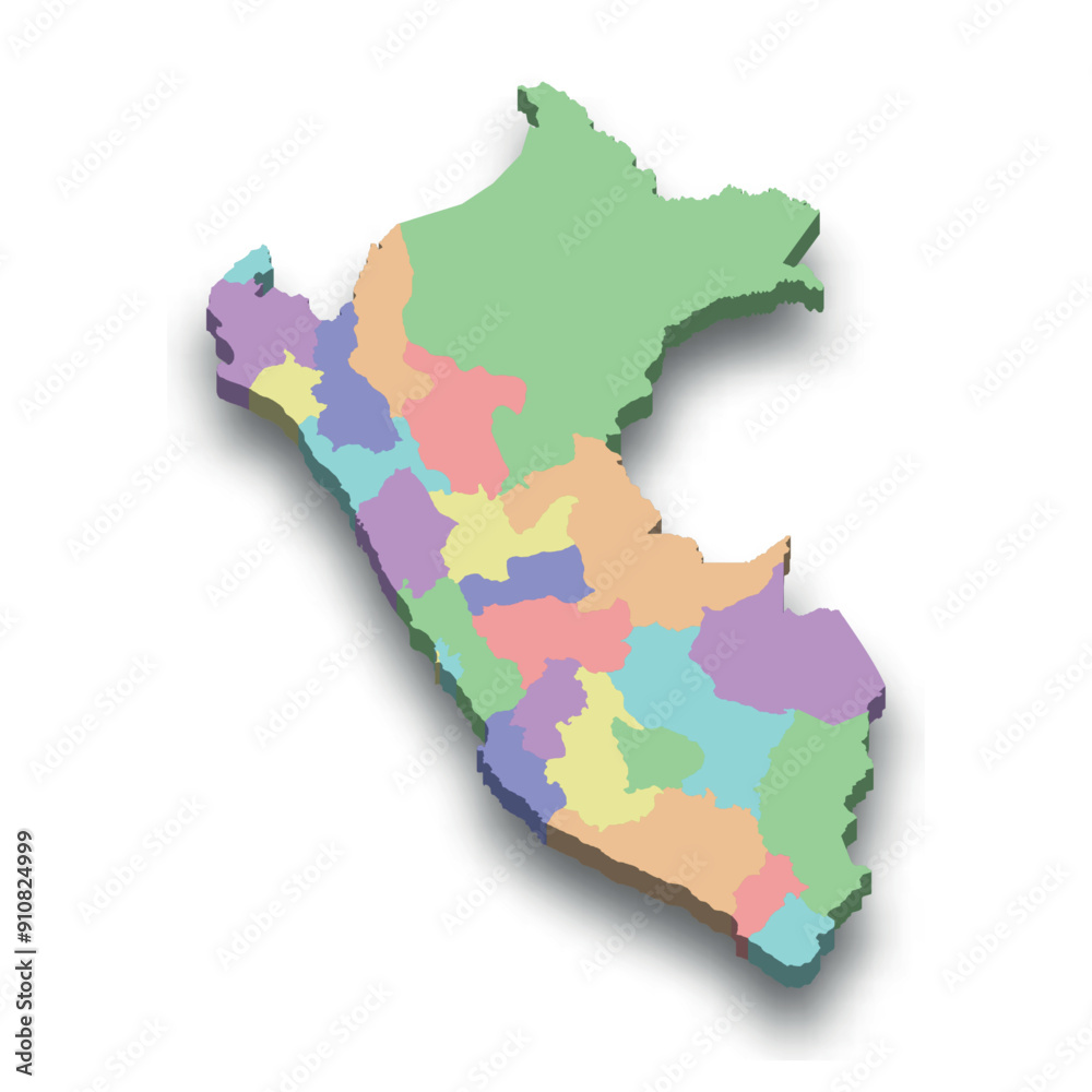 Fototapeta premium 3d isometric colored map of Peru